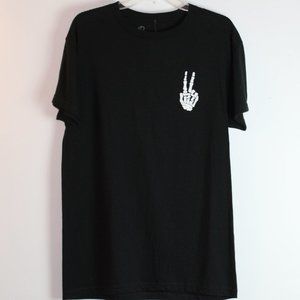 Bowery Supply CO Black T-Shirt Skeleton Peace Sign Size M